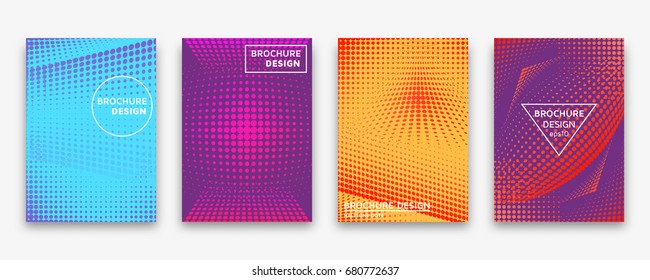Brochure design with halftone dots and neon gradients. Vector illustration.