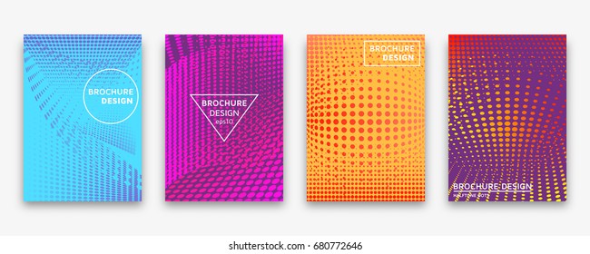 Brochure design with halftone dots and neon gradients. Vector illustration.