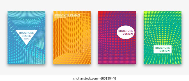 Brochure design with halftone dots and neon gradients. Vector illustration.
