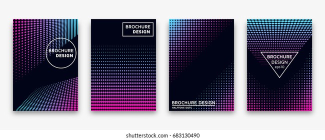 Brochure Design With Halftone Dots And Neon Gradients. Vector Illustration.
