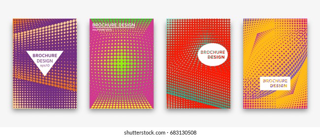 Brochure design with halftone dots and neon gradients. Vector illustration.