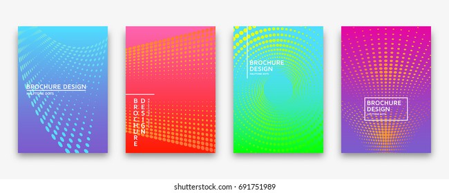 Brochure design with halftone dots and neon gradients. Vector illustration.
