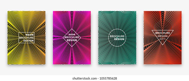 Brochure design with halftone wave lines and neon gradients. Vector illustration.