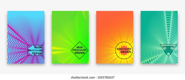 Brochure design with halftone wave lines and neon gradients. Vector illustration.