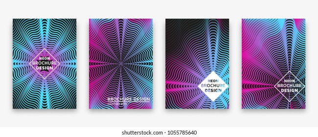 Brochure design with halftone wave lines and neon gradients. Vector illustration.