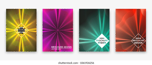 Brochure design with halftone wave lines and neon gradients. Vector illustration.