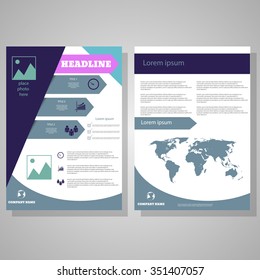 Brochure design Layout template, size A4, Front page and back page world map design eps 10