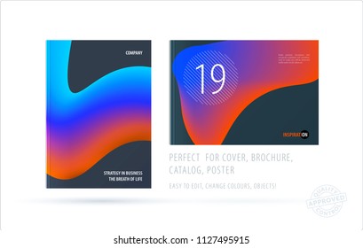 Brochure design liquid template. Colourful modern abstract set, annual report with fluid shapes for branding.