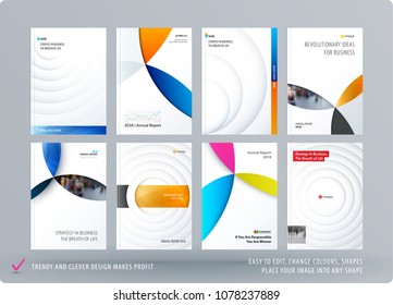 Brochure design paper-cut template. Colourful creative abstract set, annual report with circles shadows for branding.