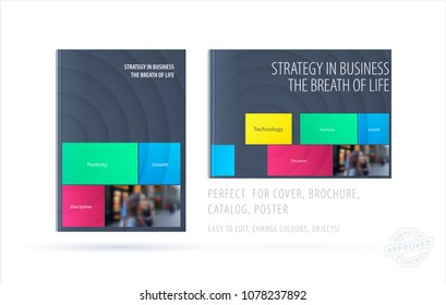 Brochure design paper-cut template. Colourful creative abstract set, annual report with circles shadows for branding.