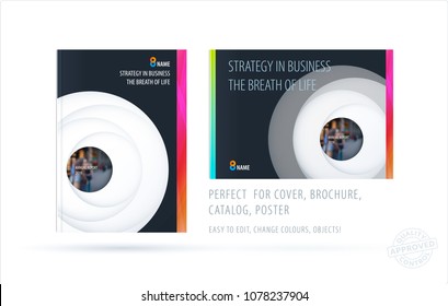 Brochure design paper-cut template. Colourful creative abstract set, annual report with circles shadows for branding.