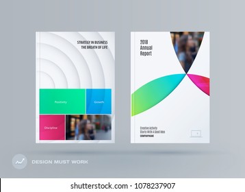 Brochure design paper-cut template. Colourful creative abstract set, annual report with circles shadows for branding.