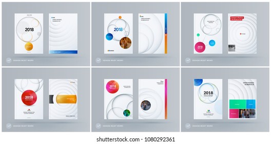 Brochure design paper-cut template. Colourful creative abstract set, annual report with circles shadows for branding.
