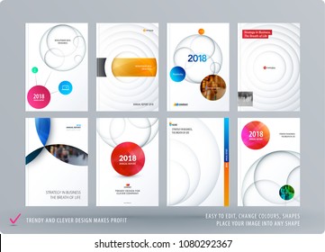 Brochure design paper-cut template. Colourful creative abstract set, annual report with circles shadows for branding.