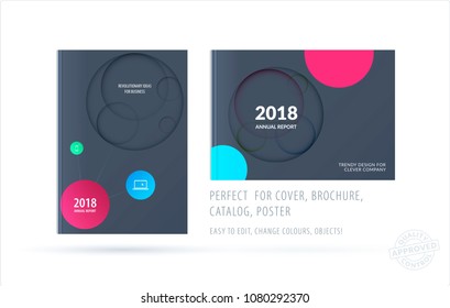 Brochure design paper-cut template. Colourful creative abstract set, annual report with circles shadows for branding.