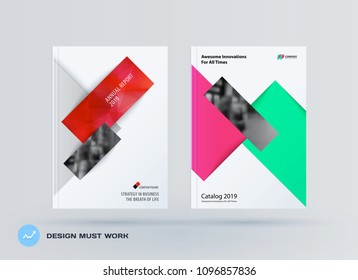 Brochure design rectangular template. Colourful modern abstract set, annual report with shapes for branding.