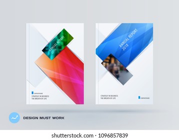 Brochure design rectangular template. Colourful modern abstract set, annual report with shapes for branding.