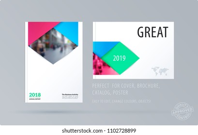Brochure design rectangular template. Colourful modern abstract set, annual report with material design for branding.