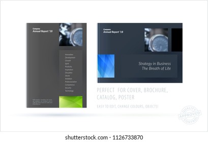 Brochure design rectangular template. Colourful modern abstract set, annual report with shapes for branding.