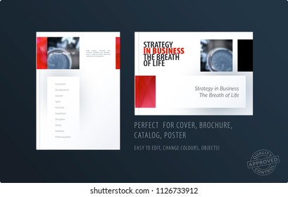 Brochure design rectangular template. Colourful modern abstract set, annual report with shapes for branding.