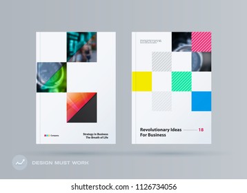 Brochure design rectangular template. Colourful modern abstract set, annual report with shapes for branding.