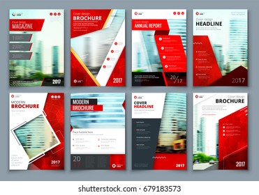 Brochure design. Red Corporate business template for brochure, report, catalog, magazine, book, booklet. Layout with modern triangle elements and abstract background. Creative vector concept