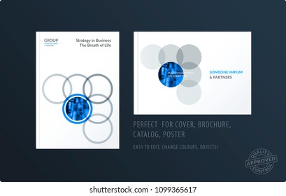 Brochure design round template. Colourful modern abstract set, annual report with circles rings for branding.