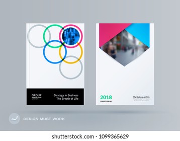 Brochure design round template. Colourful modern abstract set, annual report with circles rings for branding.