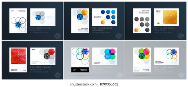 Brochure design round template. Colourful modern abstract set, annual report with circles rings for branding.