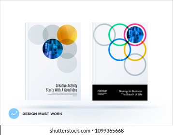 Brochure design round template. Colourful modern abstract set, annual report with circles rings for branding.