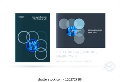 Brochure design round template. Colourful modern abstract set, annual report with circles rings for branding.