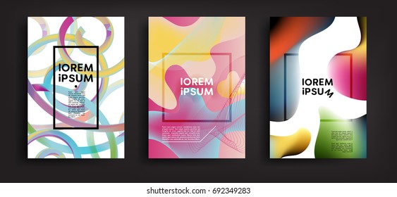 Brochure design set. Trendy fluid color abstract background with frame. Backdrop, card, poster, modern frame