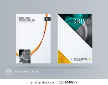 Brochure design soft template. Colourful modern abstract set, annual report with shapes for branding.