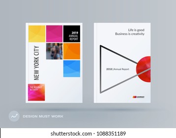 Brochure design square template. Colourful modern abstract set, annual report with pixels for branding.
