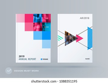 Brochure design square template. Colourful modern abstract set, annual report with pixels for branding.