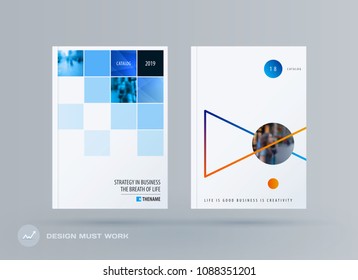 Brochure design square template. Colourful modern abstract set, annual report with pixels for branding.