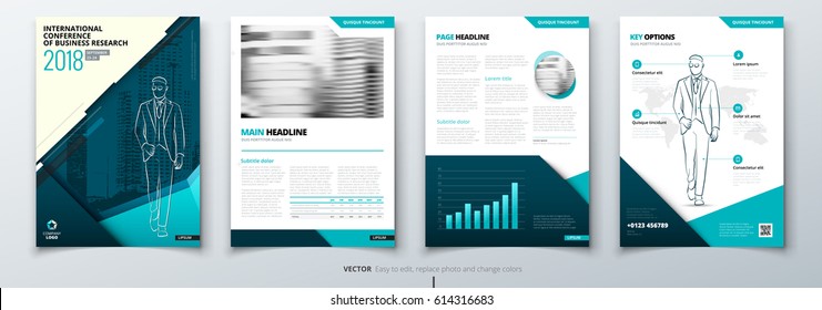 Brochure design. Teal Corporate business template for brochure, report, catalog, magazine, book, booklet. Layout with modern triangle elements and abstract background. Creative vector concept