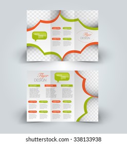 Brochure design template. Abstract background. for business, education, advertisement. Trifold booklet editable printable vector illustration. Orange and green color.