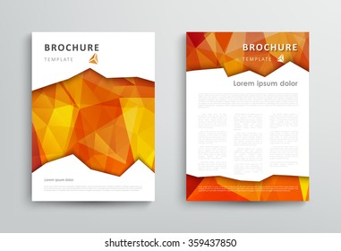 Brochure design template, abstract polygonal orange background