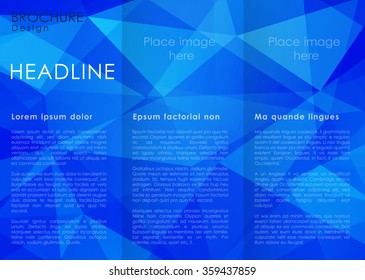 Brochure design template, abstract polygonal blue background