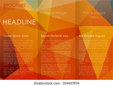 Brochure design template, abstract polygonal orange background