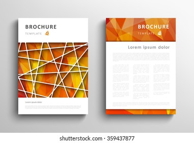 Brochure design template, abstract polygonal orange background