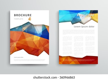 Brochure design template, abstract polygonal blue orange background