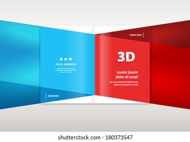 brochure design template - booklet catalog 3d dimensional geometric abstract blue red color