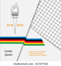 Brochure design template with brazilian colors and flame. Suitable for booklets, brochures on Olimpic theme. 