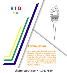 Brochure design template with brazilian colors and flame. Suitable for booklets, brochures on Olimpic theme. 