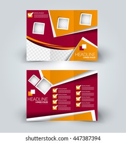 Brochure design template for business, education, advertisement. Trifold booklet vector illustration. Red and orange color.