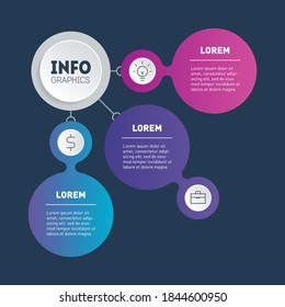 Brochure design template. Business presentation concept with 3 options. Template of info chart. Infographic or diagram of technological or education process with three directions.