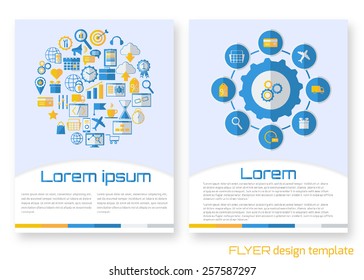 Brochure design template. Corporate identity. Abstract backdrop. Brand, visualization, identity design template. Set of business icons. Vector illustration