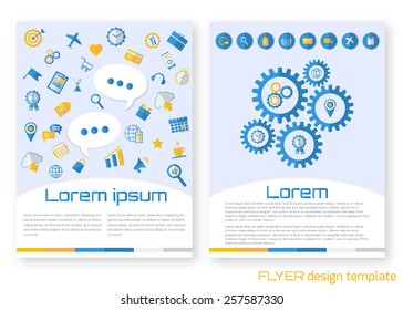 Brochure design template. Corporate identity. Abstract backdrop. Brand, visualization, identity design template. Set of business icons. Vector illustration